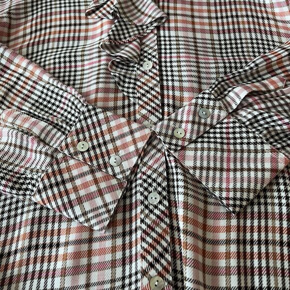 J Jill Glen Plaid Ruffle Placket Blouse‎ Top Multicolor Size Large Tall Feminine - Picture 4 of 11